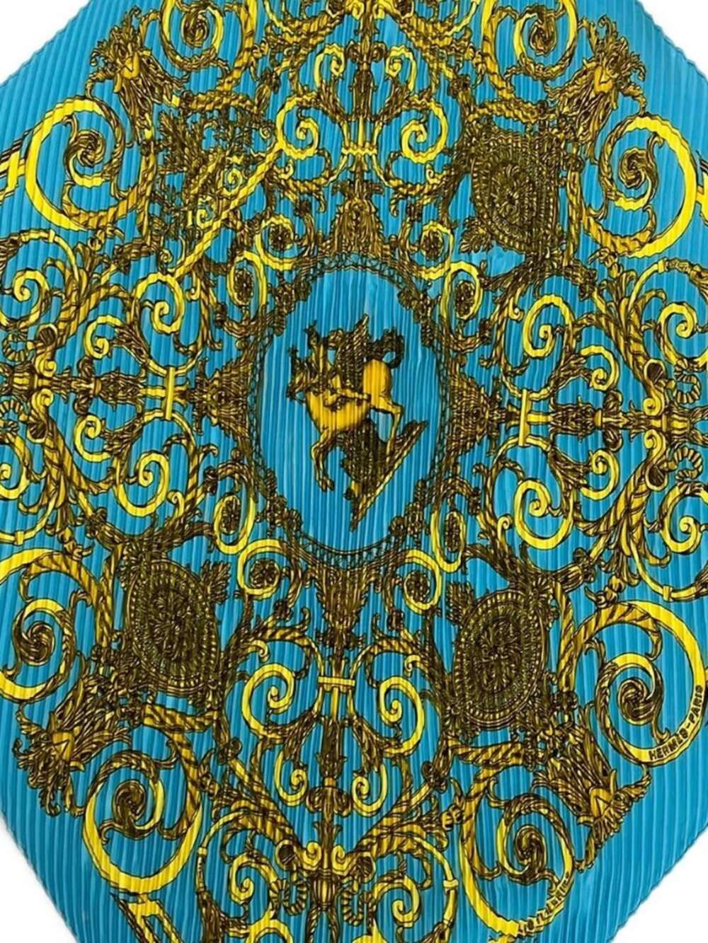 HERMES Caleprice Light Blue Gold Scarf